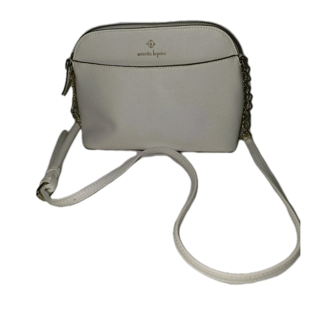 Nanette Lepore White Shoulder Bag with Chain & Leather Straps White 10"x7.5"